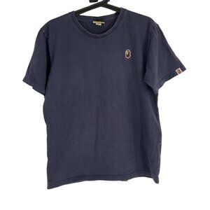 A Bathing Ape (BAPE) Navy Blue T-Shirt Logo Patch XL Shrunk Cotton Made In Japan